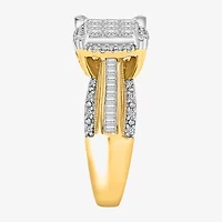 Womens 1 CT. T.W. Lab Grown White Diamond Side Stone Halo Engagement Ring