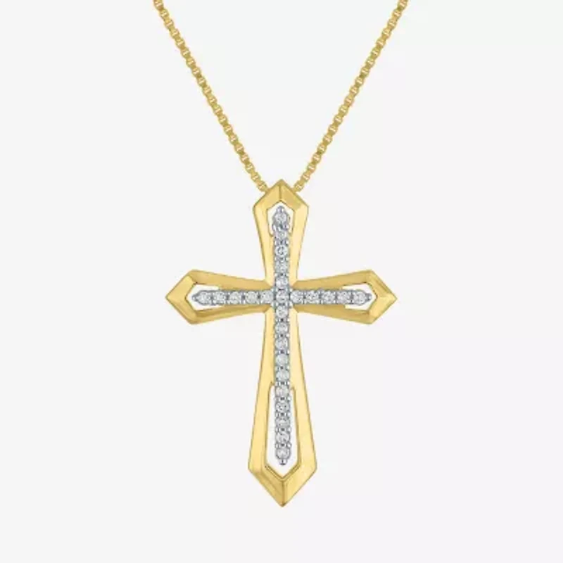 Cross (G-H / Si2-I1) Womens 1/10 CT. T.W. Lab Grown White Diamond 14K Gold Over Silver Cross 18 Inch Pendant Necklace