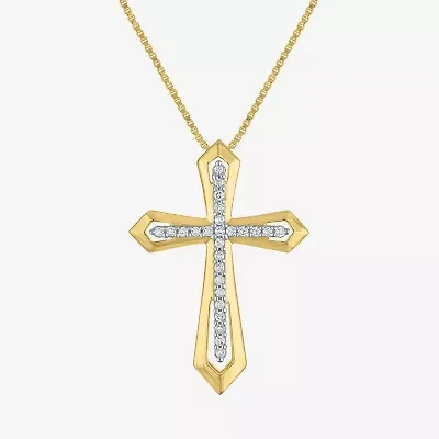 Cross (G-H / Si2-I1) Womens 1/10 CT. T.W. Lab Grown White Diamond 14K Gold Over Silver Cross 18 Inch Pendant Necklace
