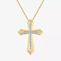 Cross (G-H / Si2-I1) Womens 1/10 CT. T.W. Lab Grown White Diamond 14K Gold Over Silver Cross 18 Inch Pendant Necklace