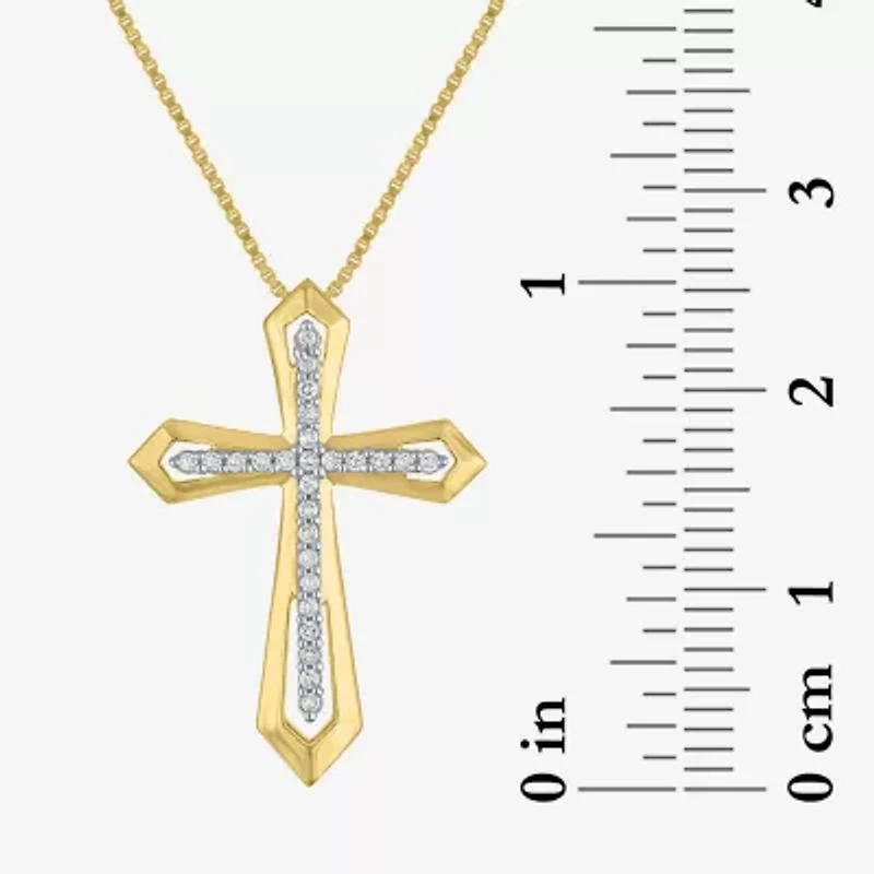 Cross (G-H / Si2-I1) Womens 1/10 CT. T.W. Lab Grown White Diamond 14K Gold Over Silver Cross 18 Inch Pendant Necklace