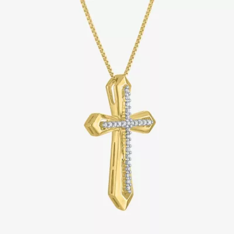 Cross (G-H / Si2-I1) Womens 1/10 CT. T.W. Lab Grown White Diamond 14K Gold Over Silver Cross 18 Inch Pendant Necklace