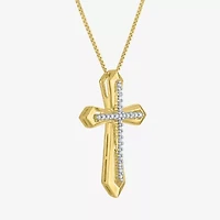Cross (G-H / Si2-I1) Womens 1/10 CT. T.W. Lab Grown White Diamond 14K Gold Over Silver Cross 18 Inch Pendant Necklace