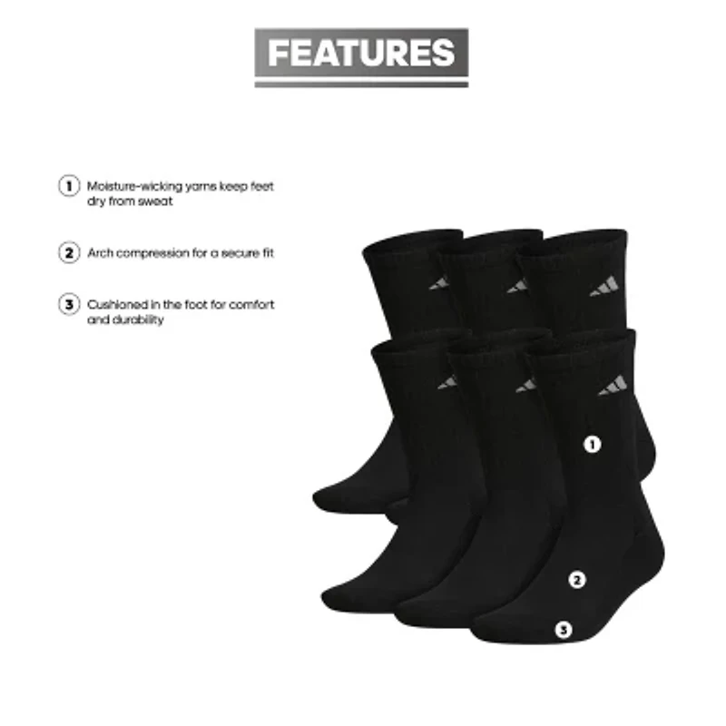 adidas Mens 6 Pair Crew Socks