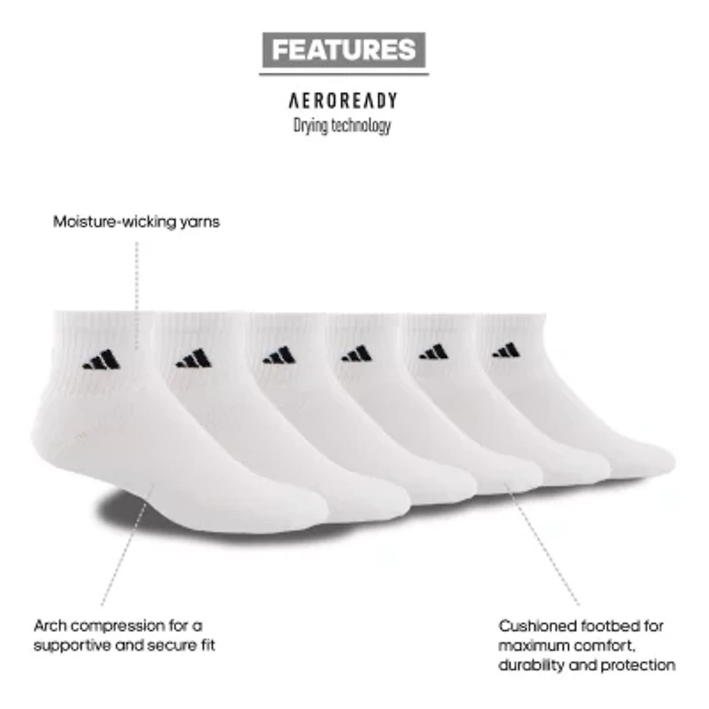 adidas Mens 6 Pair Quarter Ankle Socks
