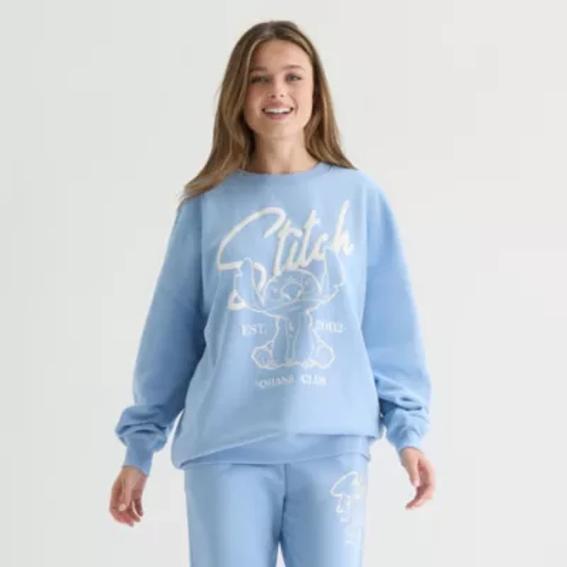 Stitch Crew Sweatshirt Womens Neck Long Sleeve Embroidered Lilo & Juniors