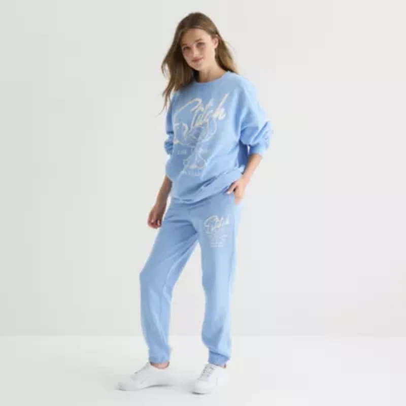 Stitch Crew Sweatshirt Womens Neck Long Sleeve Embroidered Lilo & Juniors