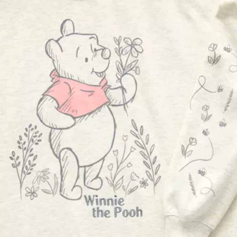 Winnie The Pooh Varsity Crew Sweatshirt Womens Neck Long Sleeve Embroidered Juniors