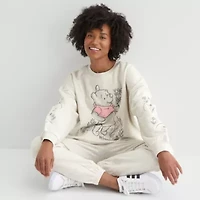 Winnie The Pooh Varsity Crew Sweatshirt Womens Neck Long Sleeve Embroidered Juniors