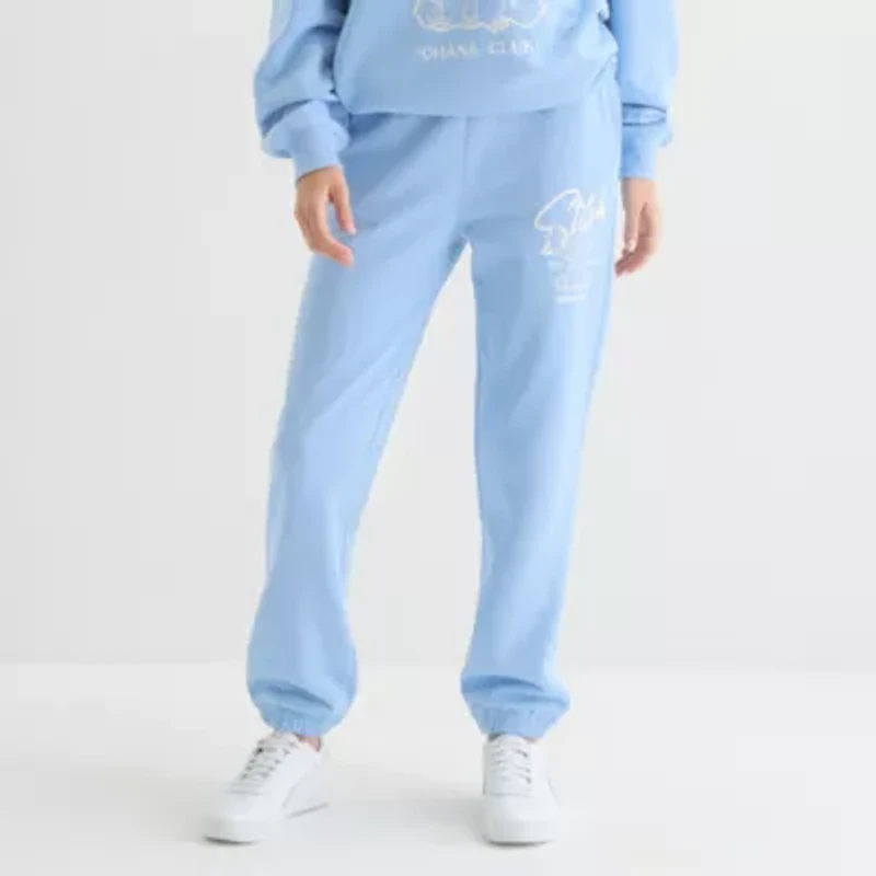 Womens Cuffed Mid Rise Lilo & Stitch Juniors Fleece Jogger Pant