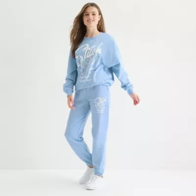 Womens Juniors Cuffed Mid Rise Lilo & Stitch Fleece Jogger Pant