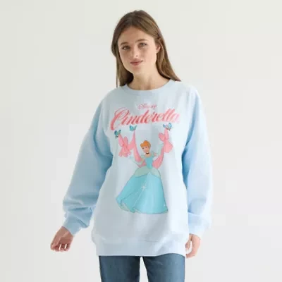 Womens Juniors Crew Neck Long Sleeve Embroidered Cinderella Princess Sweatshirt