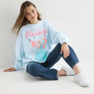 Cinderella 75th Anniversary Oversized Sweatshirt Womens Crew Neck Long Sleeve Embroidered Princess Juniors
