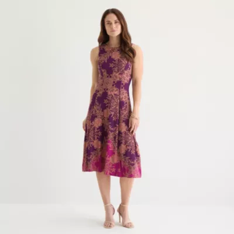 Danny & Nicole Womens Bordered Midi Jacket Dress