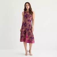 Danny & Nicole Womens Bordered Midi Jacket Dress