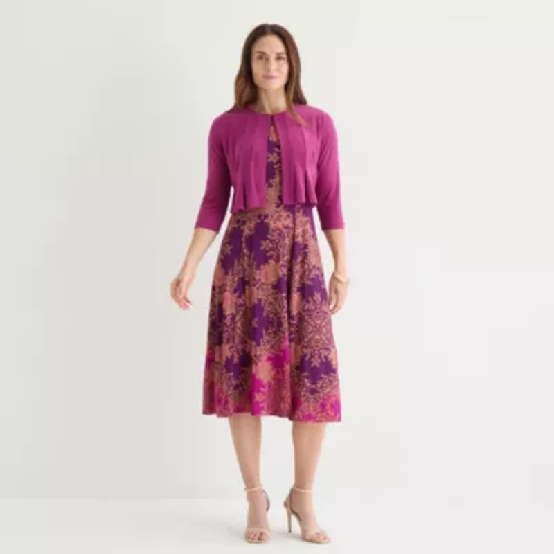 Danny & Nicole Womens Bordered Midi Jacket Dress