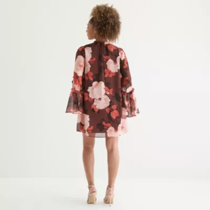 Clover And Sloane Womens Long Sleeve Floral Shift Dress
