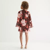 Clover And Sloane Womens Long Sleeve Floral Shift Dress