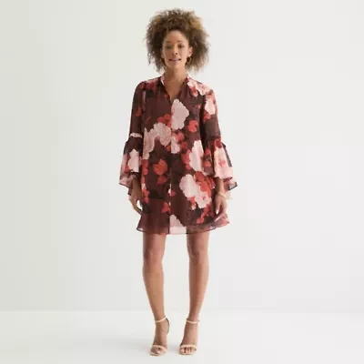 Clover And Sloane Womens Long Sleeve Floral Shift Dress