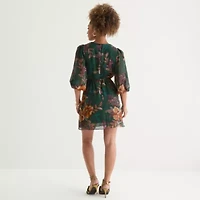 Melonie T Womens 3/4 Sleeve Floral Fit + Flare Dress