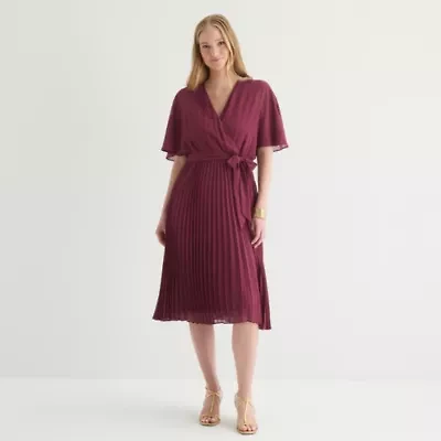 52seven Womens Short Sleeve Midi Fit + Flare Dress