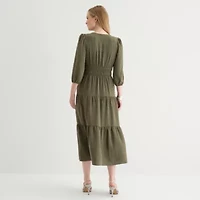Be by CHETTA B Womens Long Sleeve Fit + Flare Dress
