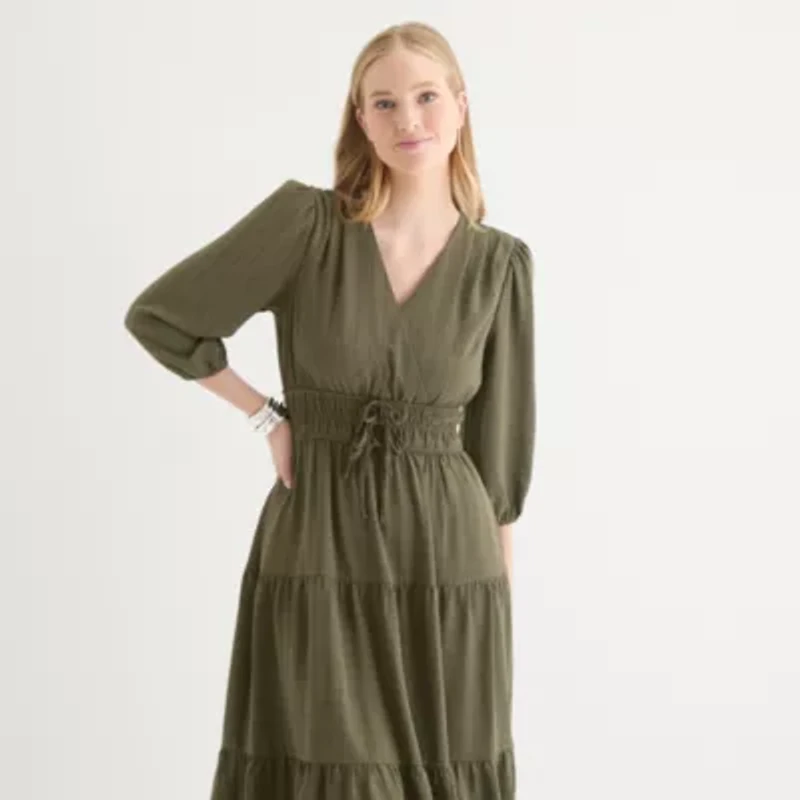 Be by CHETTA B Womens Long Sleeve Fit + Flare Dress