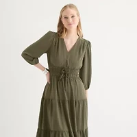 Be by CHETTA B Womens Long Sleeve Fit + Flare Dress