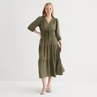 Be by CHETTA B Womens Long Sleeve Fit + Flare Dress