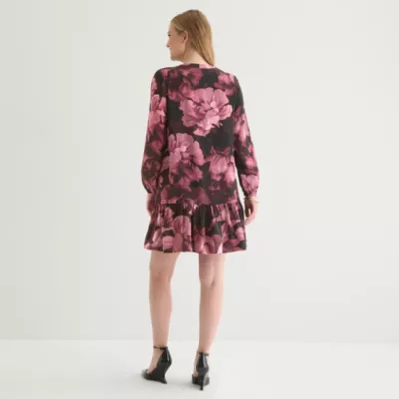 Be by CHETTA B Womens Long Sleeve Floral Shift Dress