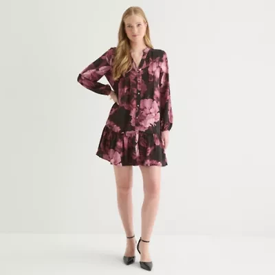 Be by CHETTA B Womens Long Sleeve Floral Shift Dress