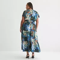 Be by CHETTA B Womens Short Sleeve Floral Plus Maxi Dress