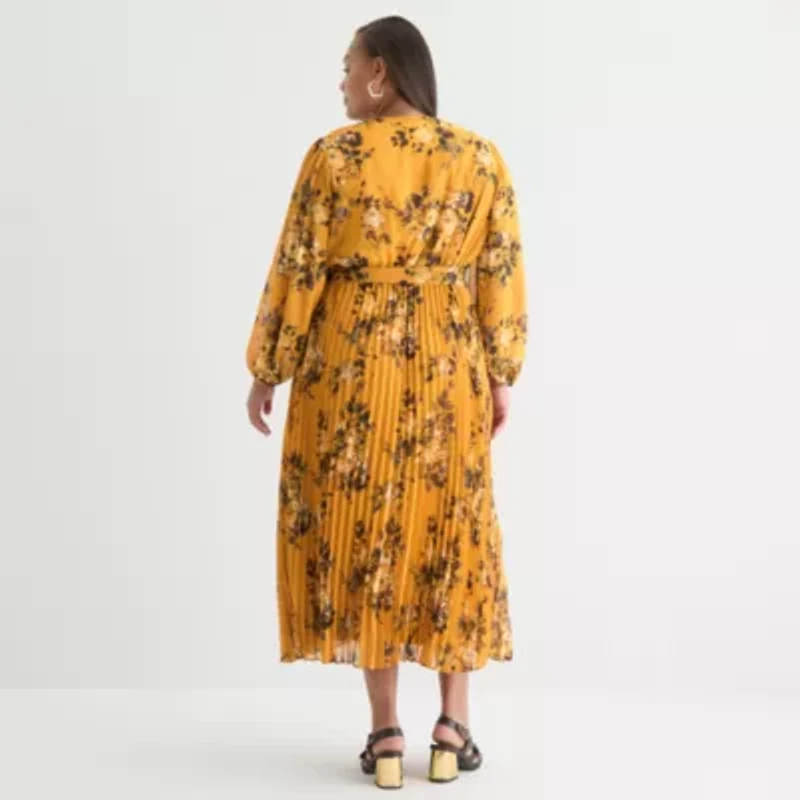 Studio 1 Womens Long Sleeve Floral Plus Maxi Dress