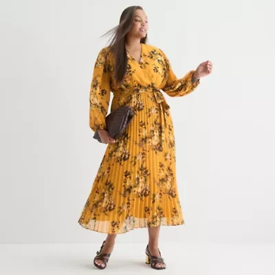 Studio 1 Womens Long Sleeve Floral Plus Maxi Dress
