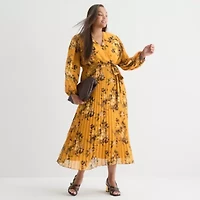 Studio 1 Womens Long Sleeve Floral Plus Maxi Dress
