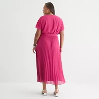 Sandra Darren Womens Short Sleeve Maxi Dress Plus