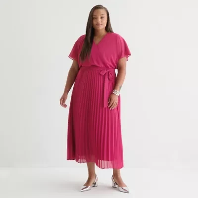 Sandra Darren Womens Short Sleeve Maxi Dress Plus