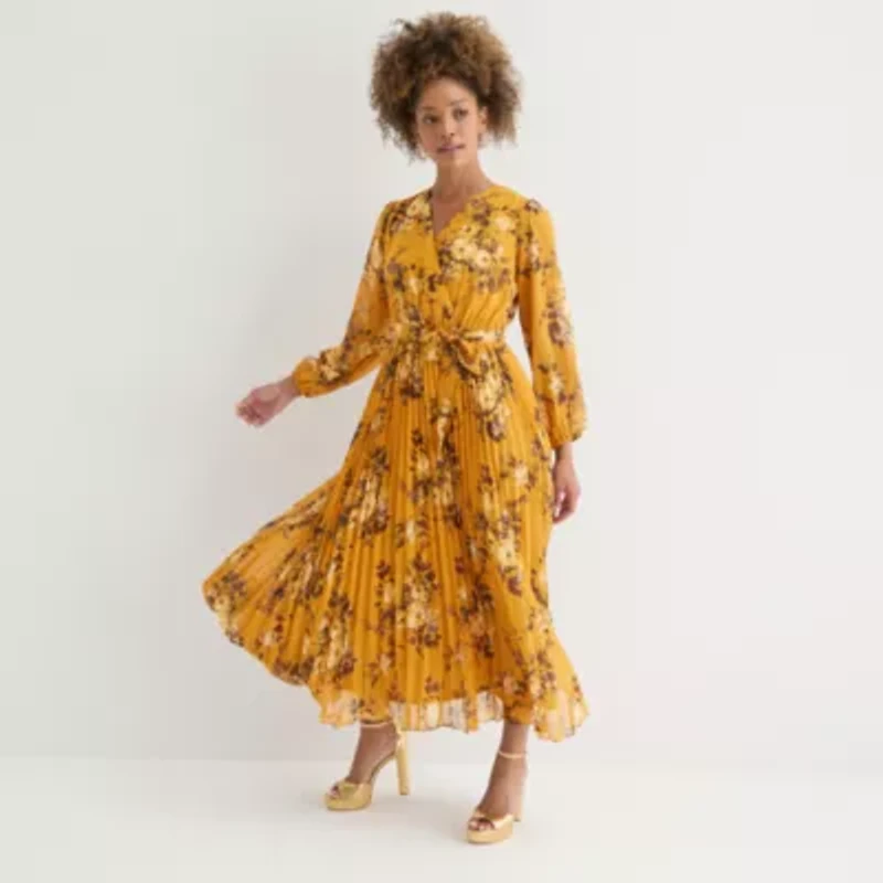 Studio 1 Womens 3/4 Sleeve Floral Maxi Dress