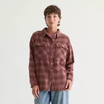 Arizona Womens Juniors Cuffed Long Sleeve Regular Fit Button-Down Shirt