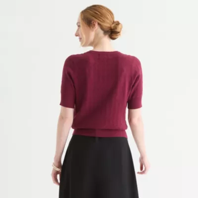 Liz Claiborne Womens Crew Neck Elbow Sleeve Pullover Sweater