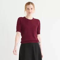 Liz Claiborne Womens Crew Neck Elbow Sleeve Pullover Sweater