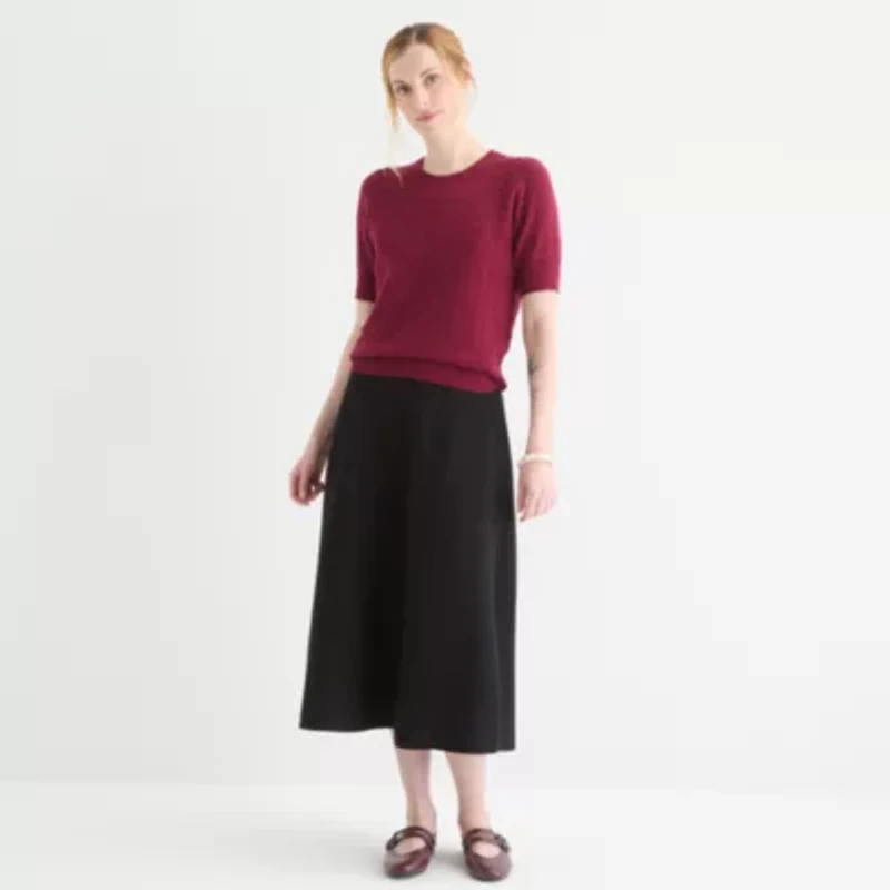 Liz Claiborne Womens Crew Neck Elbow Sleeve Pullover Sweater