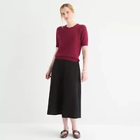 Liz Claiborne Womens Crew Neck Elbow Sleeve Pullover Sweater