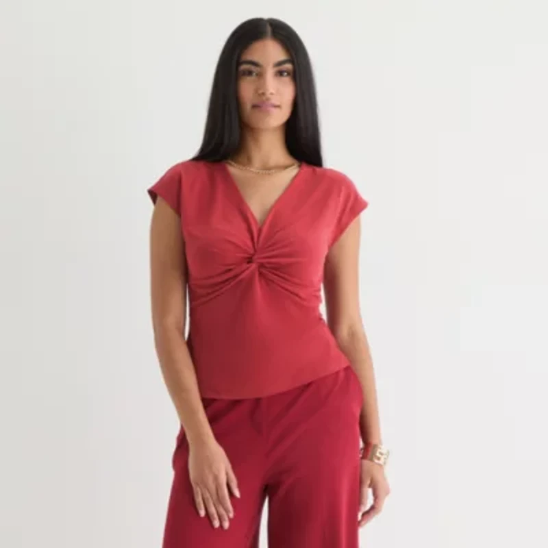 Bold Elements Womens V Neck Short Sleeve Blouse