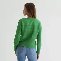 St. John's Bay Womens V Neck Sleeveless Striped Pullover Sweater