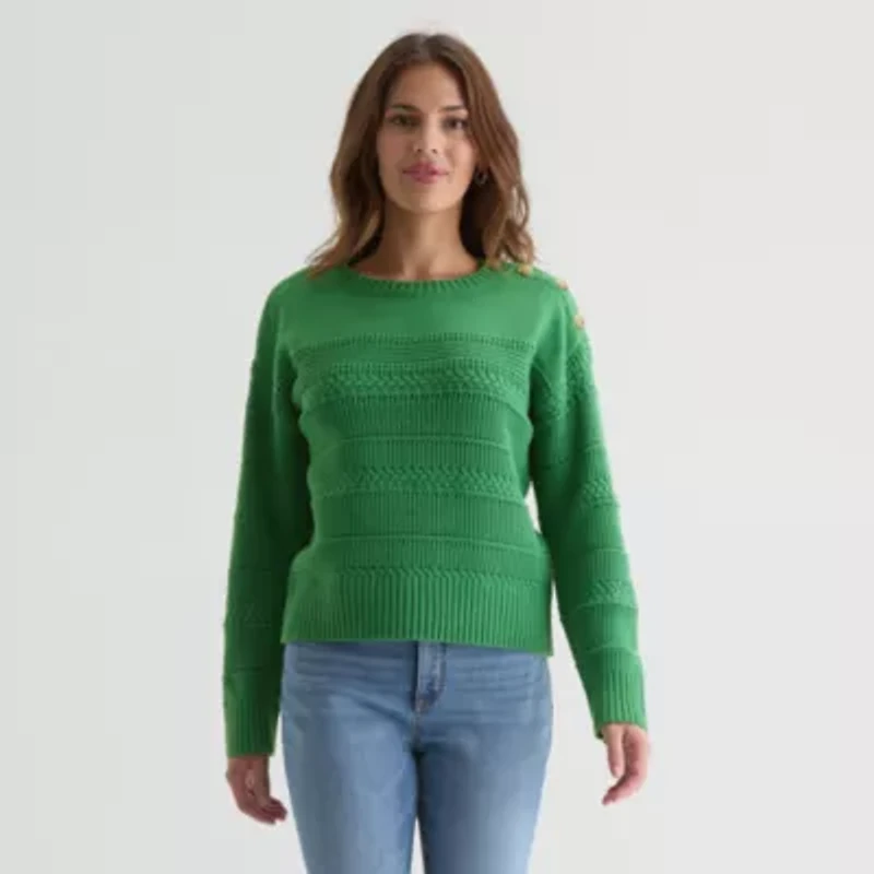 St. John's Bay Womens V Neck Sleeveless Striped Pullover Sweater