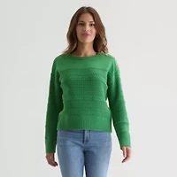 St. John's Bay Womens V Neck Sleeveless Striped Pullover Sweater