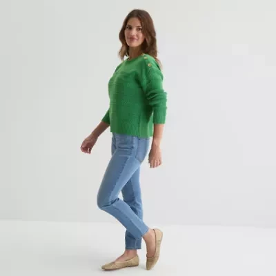 St. John's Bay Womens V Neck Sleeveless Striped Pullover Sweater