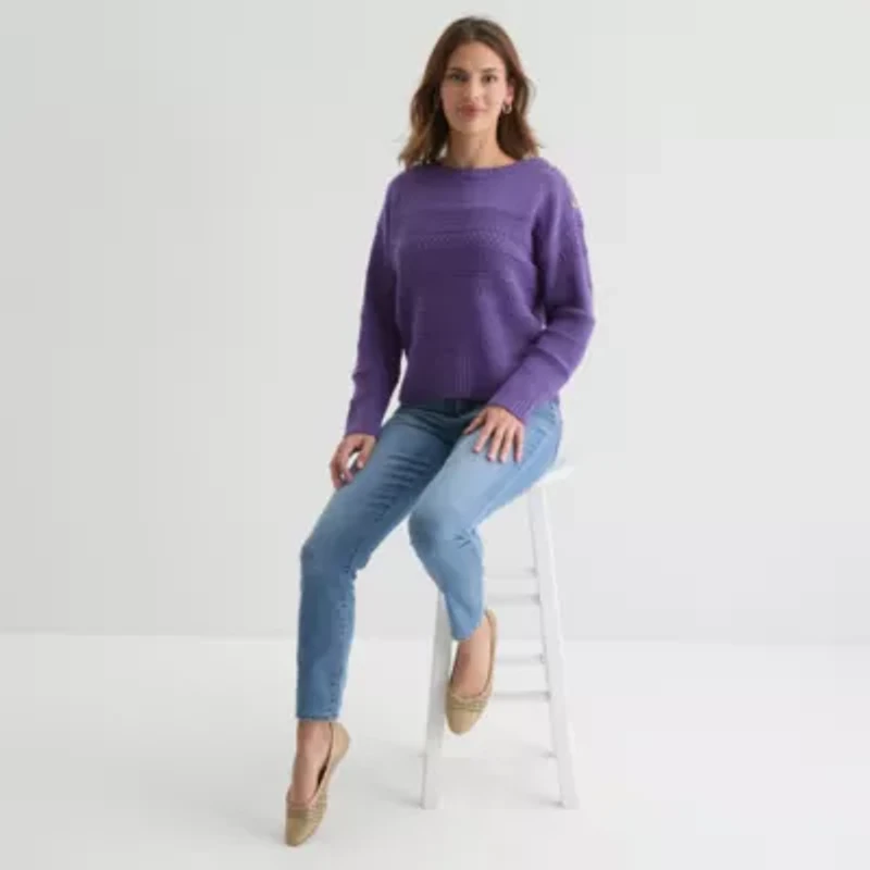 St. John's Bay Womens Crew Neck Long Sleeve Pullover Sweater