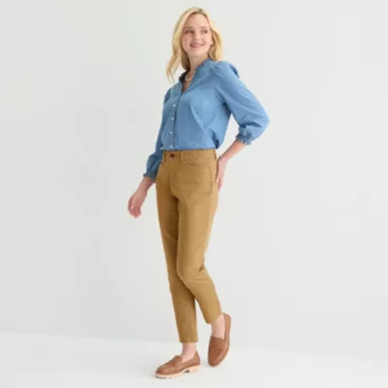 St. John's Bay Womens Stretch Fabric Ankle High Rise Trouser